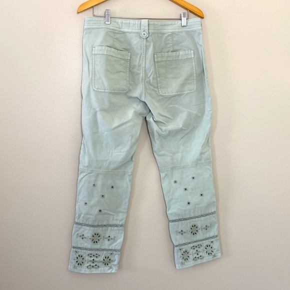 Anthropologie Eyelet Wanderer Utility Cotton Blend Pants Light Mint Green Sz 30 - Picture 4 of 14